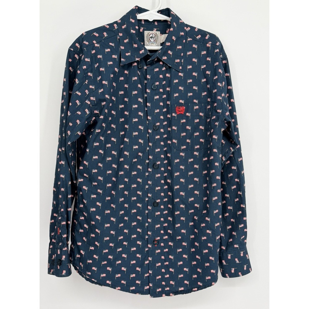 Cinch Boy's Shirt Small 6/8 American Patriotic Flag Button Down Western Cowboy